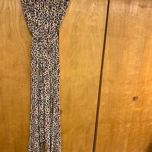 Strapless leopard jumpsuit wide leg